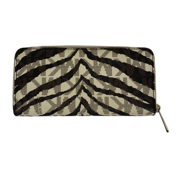Michael Kors Jet Set Continental Wallet Vanilla MK Signature Tiger Stripes - Picture 7 of 12